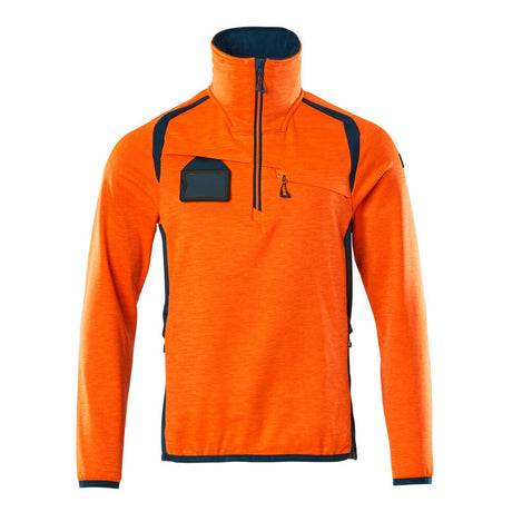 Mascot Accelerate Safe Microfleece Jacket with Half Zip #colour_hi-vis-orange-dark-petroleum