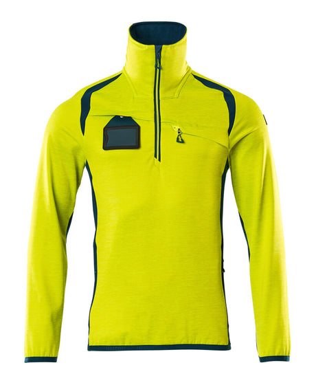 Mascot Accelerate Safe Microfleece Jacket with Half Zip #colour_hi-vis-yellow-dark-petroleum