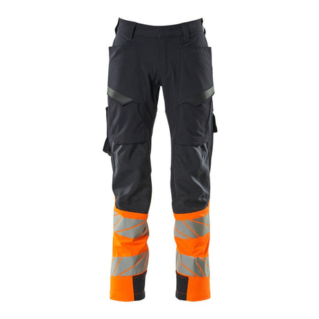 Mascot Accelerate Safe Ultimate Stretch Trousers with Thigh Pockets - Dark Navy/Hi-Vis Orange #colour_dark-navy-hi-vis-orange