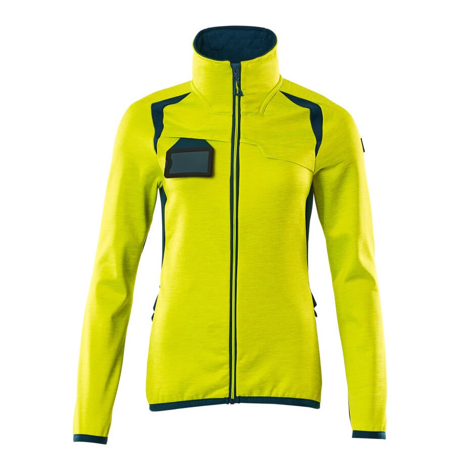 Mascot Accelerate Safe Ladies Microfleece Jacket with Zipper #colour_hi-vis-yellow-dark-petroleum