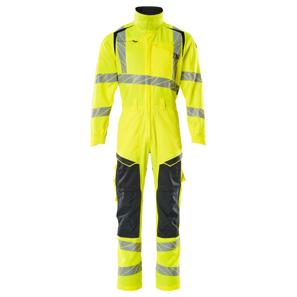 Mascot Accelerate Safe Boilersuit with Kneepad Pockets #colour_hi-vis-yellow-dark-navy