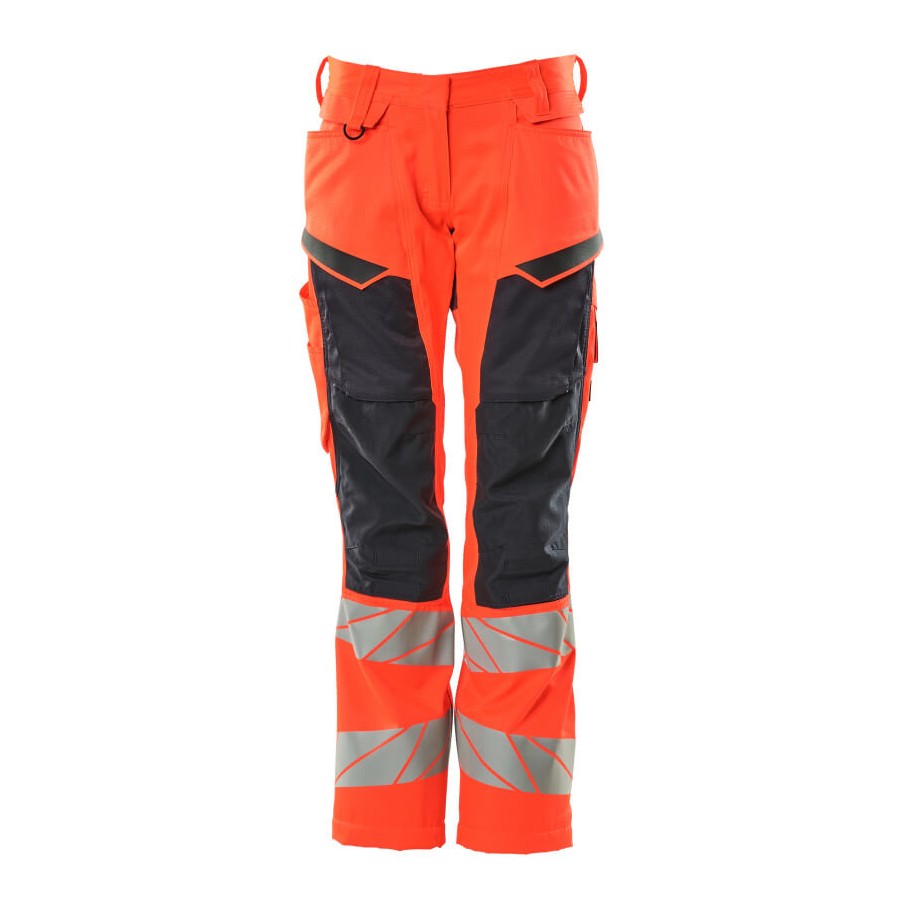 Mascot Accelerate Safe Ladies Diamond Fit Trousers with Kneepad Pockets #colour_hi-vis-red-navy