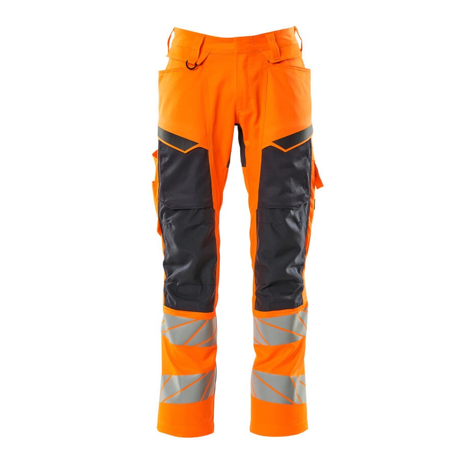 Mascot Accelerate Safe Trousers with Kneepad Pockets - Hi-Vis Orange/Dark Navy #colour_hi-vis-orange-dark-navy