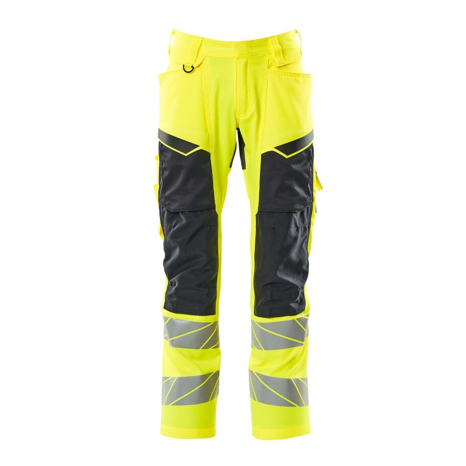 Mascot Accelerate Safe Trousers with Kneepad Pockets - Hi-Vis Yellow/Dark Navy #colour_hi-vis-yellow-dark-navy