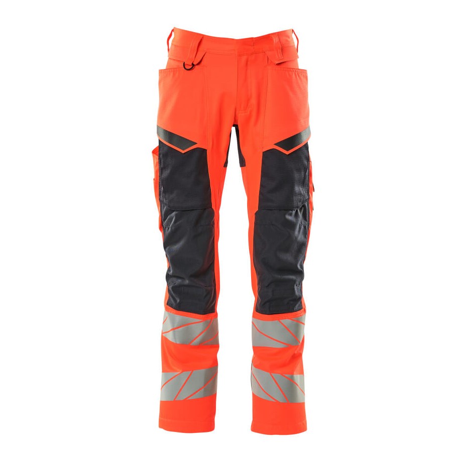 Mascot Accelerate Safe Trousers with Kneepad Pockets - Hi-Vis Red/Dark Navy #colour_hi-vis-red-dark-navy