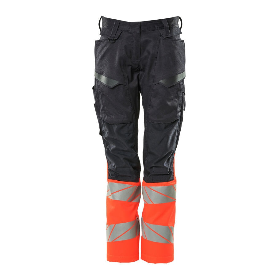Mascot Accelerate Safe Ladies Diamond Fit Trousers with Kneepad Pockets #colour_navy-hi-vis-red