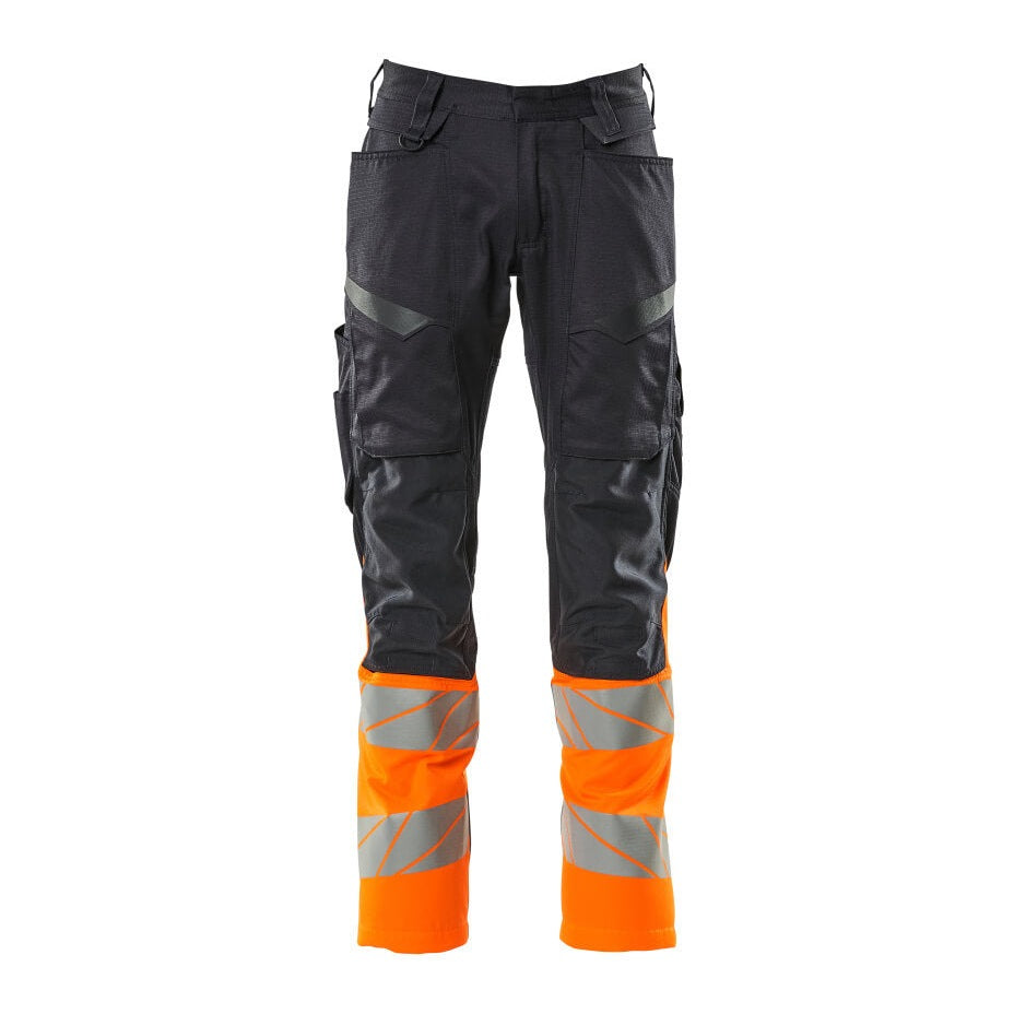 Mascot Accelerate Safe Trousers with Kneepad Pockets - Dark Navy/Hi-Vis Orange #colour_dark-navy-hi-vis-orange