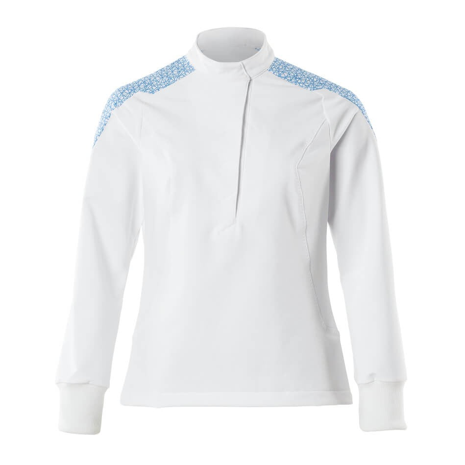 Mascot Food & Care Ladies Fit Ultimate Stretch Smock #colour_white-azure-blue