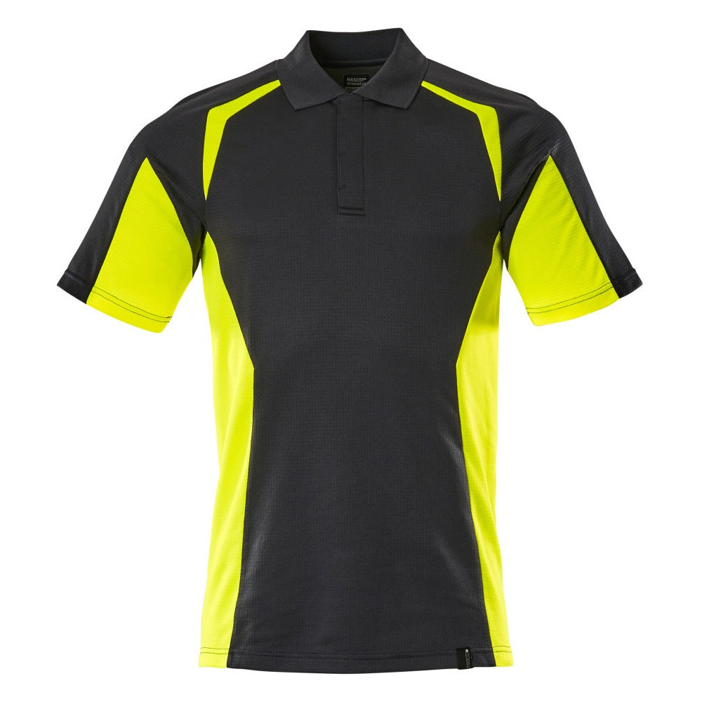 Mascot Accelerate Safe Modern Fit Polo Shirt #colour_black-hi-vis-yellow