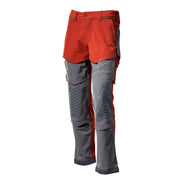 Mascot Customized Stretch Trousers with Kneepad Pockets - Autumn Red /Stone Grey #colour_autumn-red-stone-grey