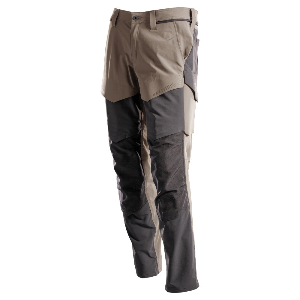Mascot Customized Stretch Trousers with Kneepad Pockets - Dark Sand/Stone Grey #colour_dark-sand-stone-grey