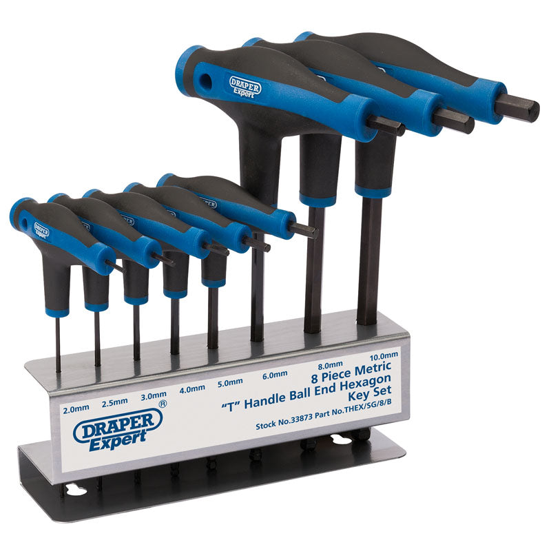 Draper Soft Grip 'T' Handle Hexagon and Ball End Key Set (8 Piece)