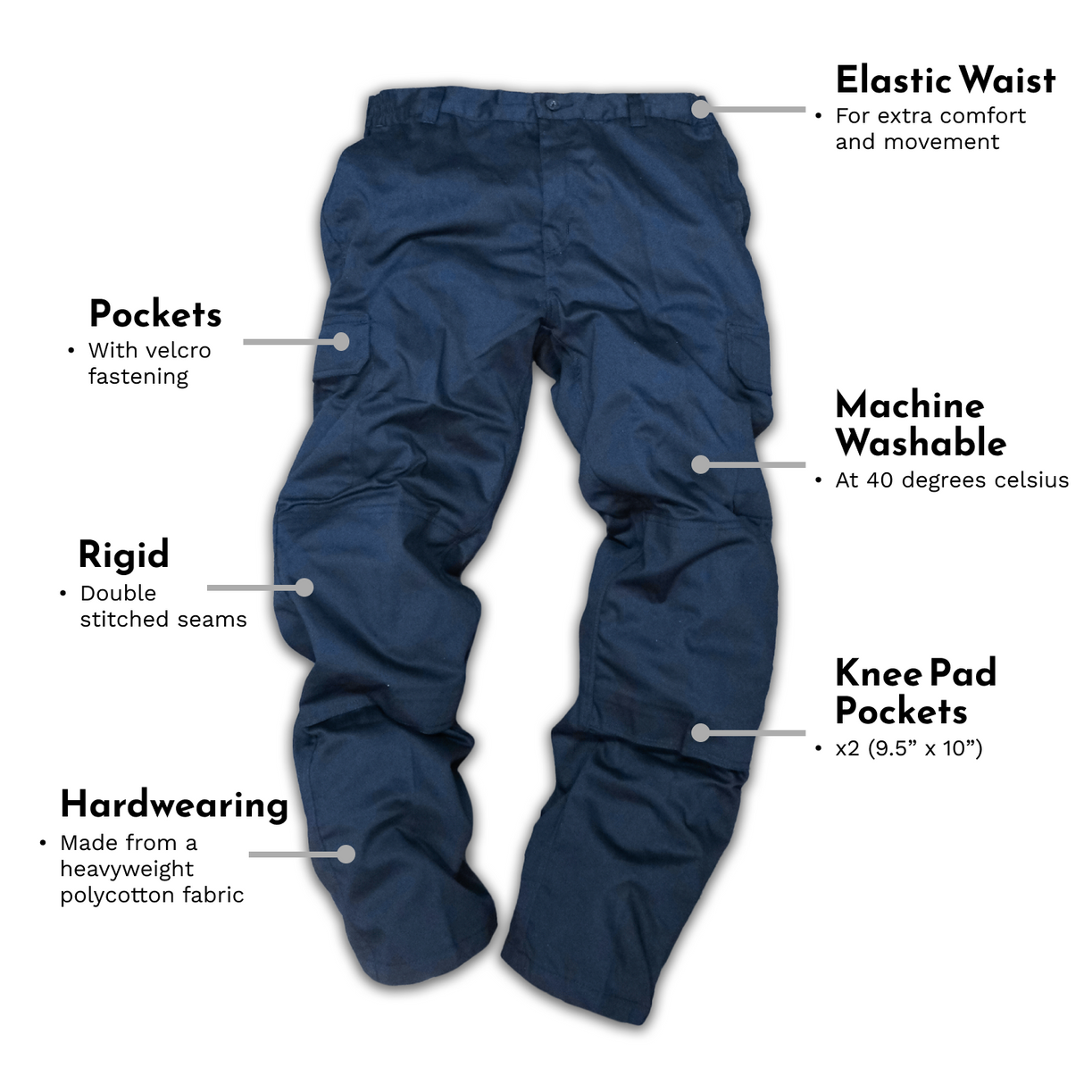 GS Workwear Men's Cargo Combat Work Trousers with Knee Pad Pockets