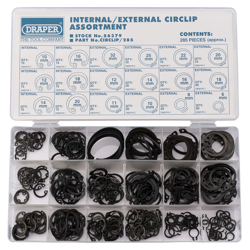 Draper Internal and External Circlip Assortment (285 Piece)