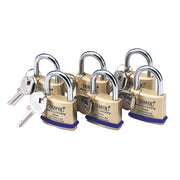 Draper Pack of 6 x 40mm Solid Brass Padlocks with Hardened Steel Shackle