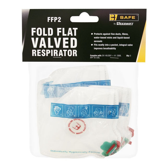 Bsafe FFP2V Fold Flat Valved Respirator 5 Pack White