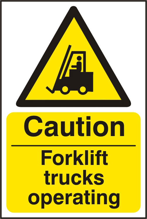 Bsafe Caution Forklift Trucks Operating Sign White/Yellow