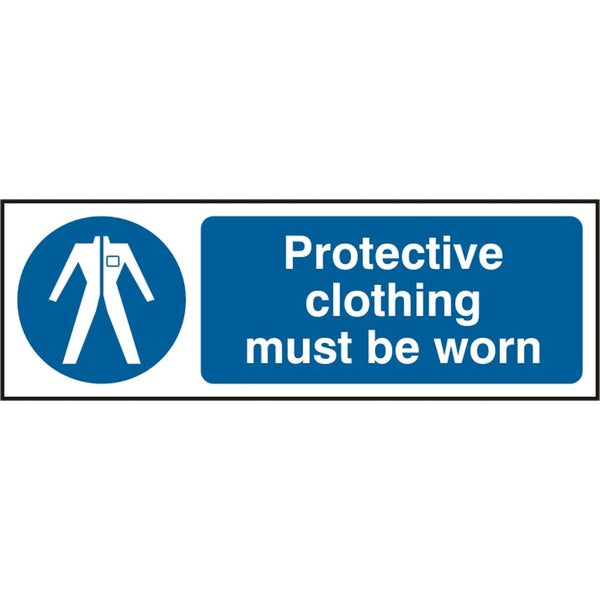 Bsafe Protective Clothing Must Be Worn Sign White/Blue